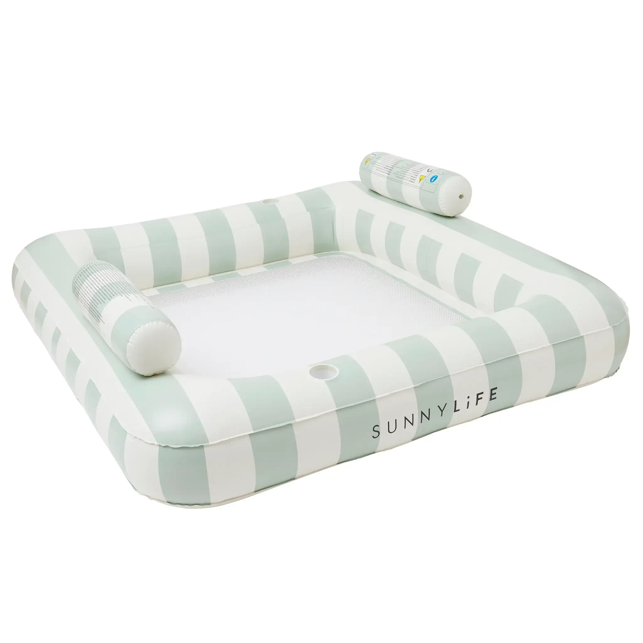 Image shows a hammock-style pool float with stripes.