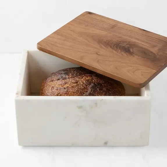 image shows a Williams Sonoma Honeycomb Marble Bread Box